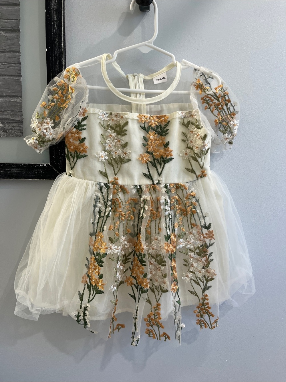 Ivory Floral Embroidered Tulle Dress